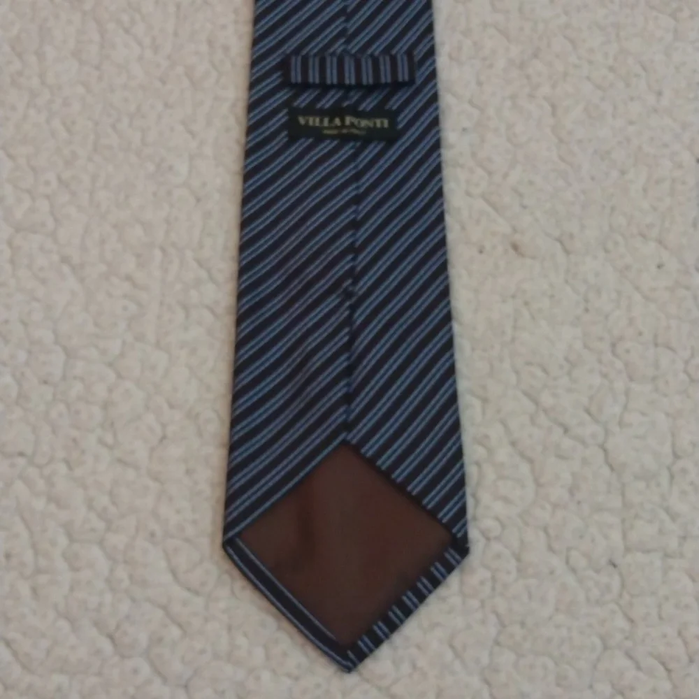 Villa Ponti Brown/Light Blue Stripe Silk Tie (Made in Italy) - Picture 5 of 10